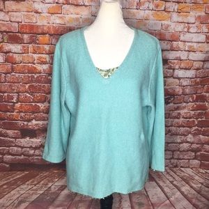 Christopher & Banks Sky Blue Beaded V-Neck Sweater